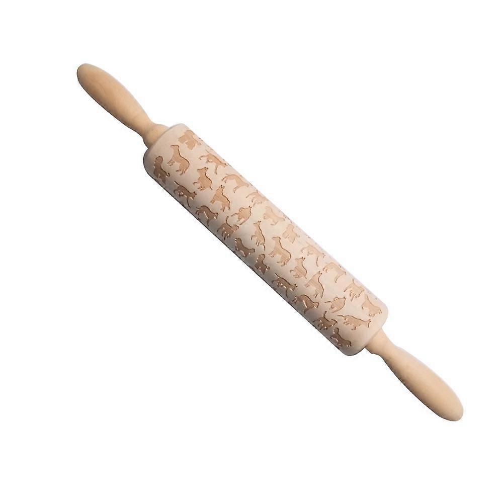 Cookie Stamp Rolling Pin Wooden Rolling Pin With Pattern For Professional Bakers 35x4.5x4.5cm Non-Slip Grip Design 1Set