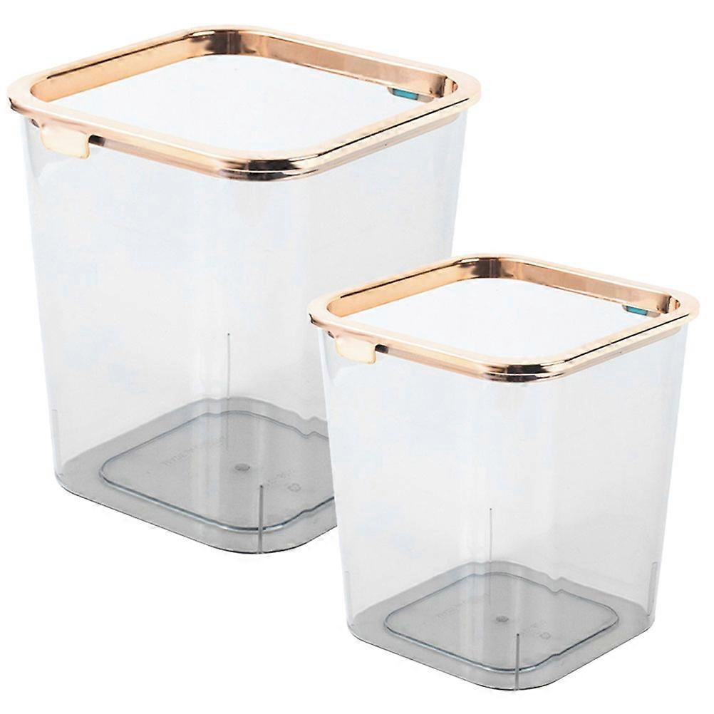 2Pcs Clear Trash Cans Household Garbage Container Large Opening Square Design Ideal For Office Bathroom Kitchen Car Transparent