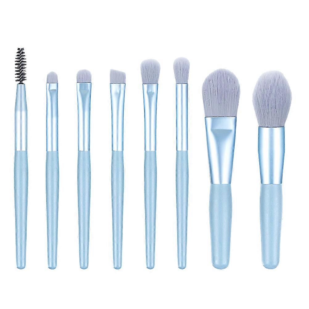 Professional Makeup Brush Kit With 8Pcs Matte Wooden Handle Perfect For Daily Use And Event Makeup In Blue