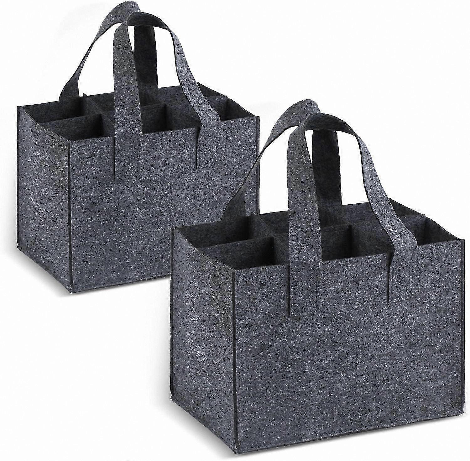 6-Compartment Felt Wine Bottle Carrier with Handle, Reusable Bag for Bottles, Portable Storage Solution