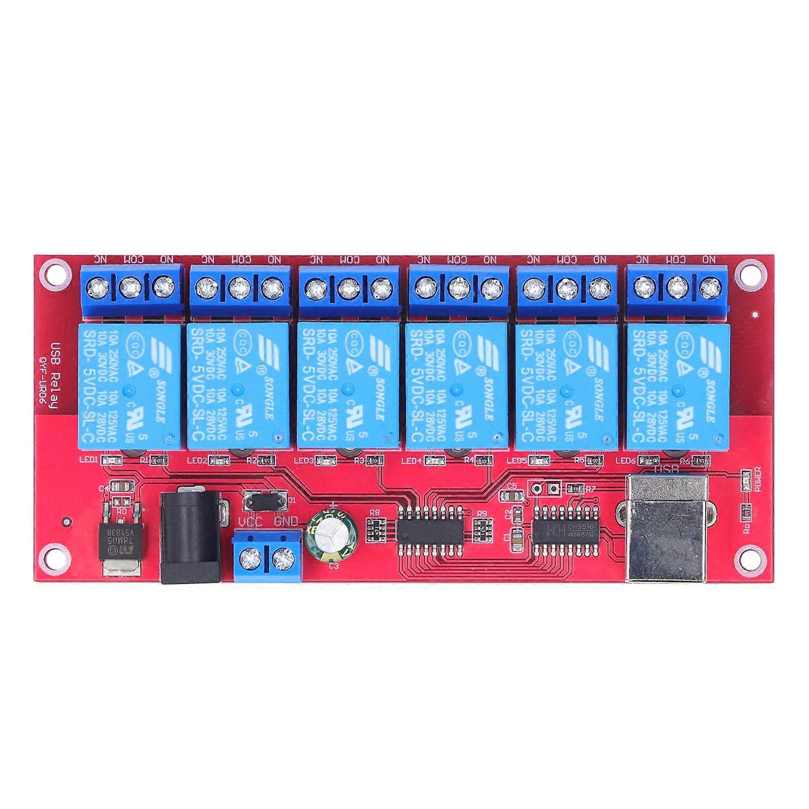 6 Channel USB Relay Module Modes Adjustable HID Drive Free USB Relay Board for Home Farm 5V
