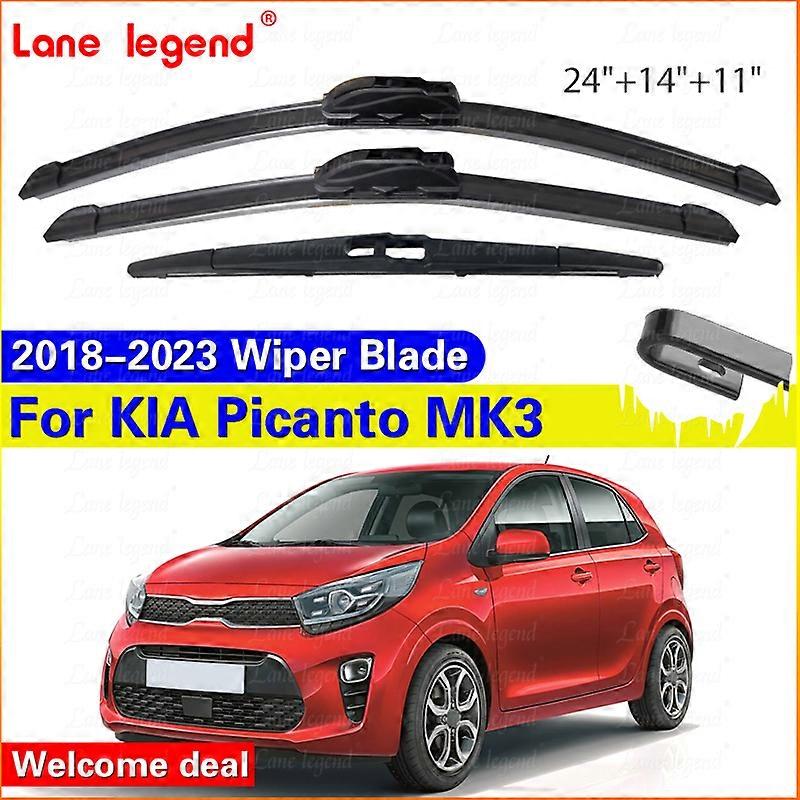 Applies to For KIA Picanto MK3 2018-2023 Wiper Front Rear Wiper Blades Windshield Windscreen Window Rain Brush 2020 2021 2022 24"+14"+11"