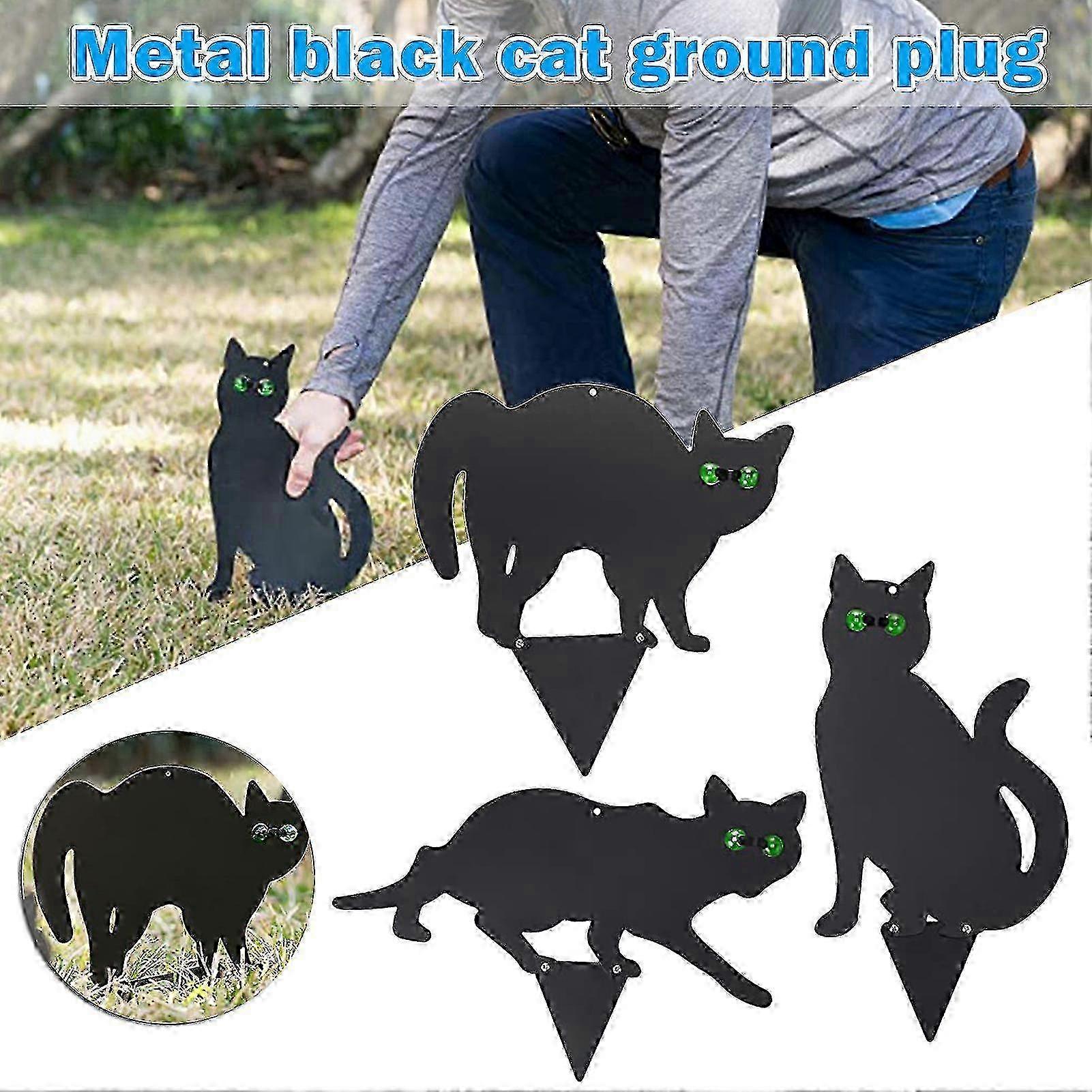 Metal Cat Garden Decor 3 Pcs Set with Reflective Eyes and Peg Insert Edition 1022
