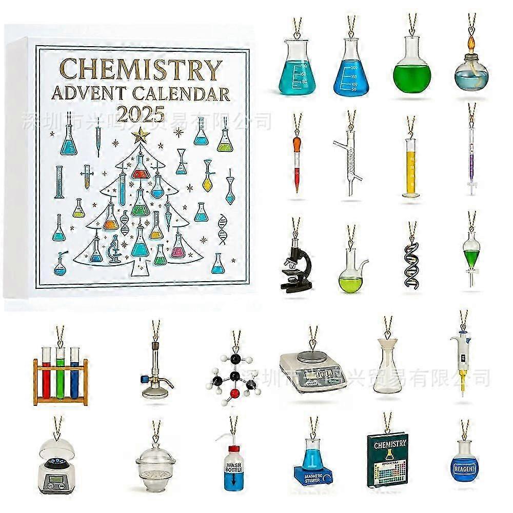Chemistry Advent Calendars 2025, 24 Days Christmas Countdown Calendar with Experiments Chemistry Set, 2D Acrylic Science Themed Hanging Pendants, for