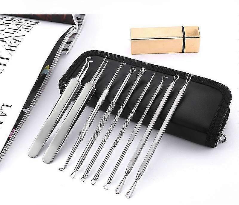 9pcsの美の頭部の除去のステンレス鋼の抽出器にきびの敏椎のキット