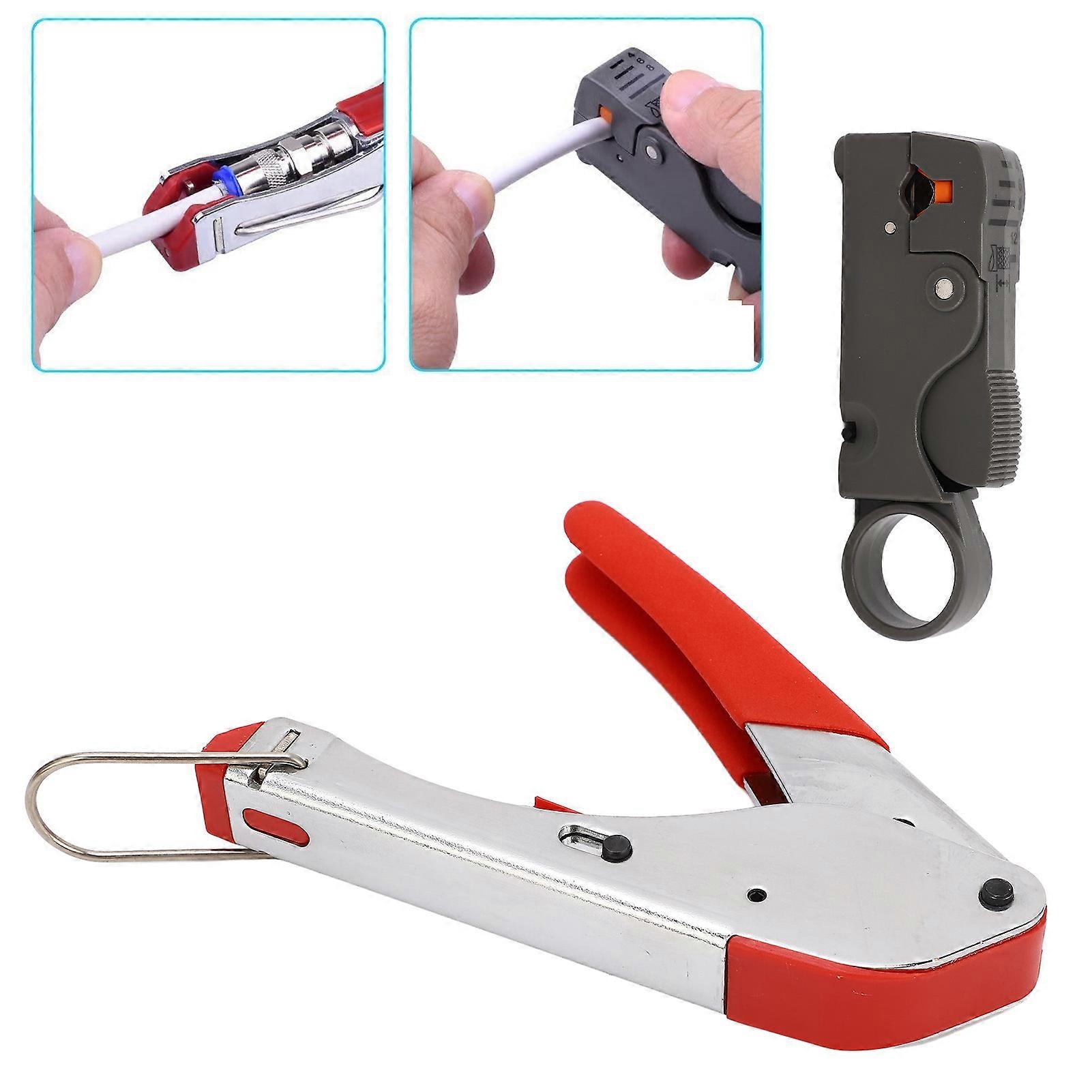 Coax Cable Crimper Kit Coaxial Cable Compression Stripper Tool with 20PCS F Connectors 