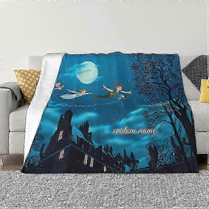 Couvre-lit personnalisé avec prénom imprimé et couverture double épaisseur pour Peter Pan - Housse de canapé et couverture de voyage/camping - Cadeau de Noël