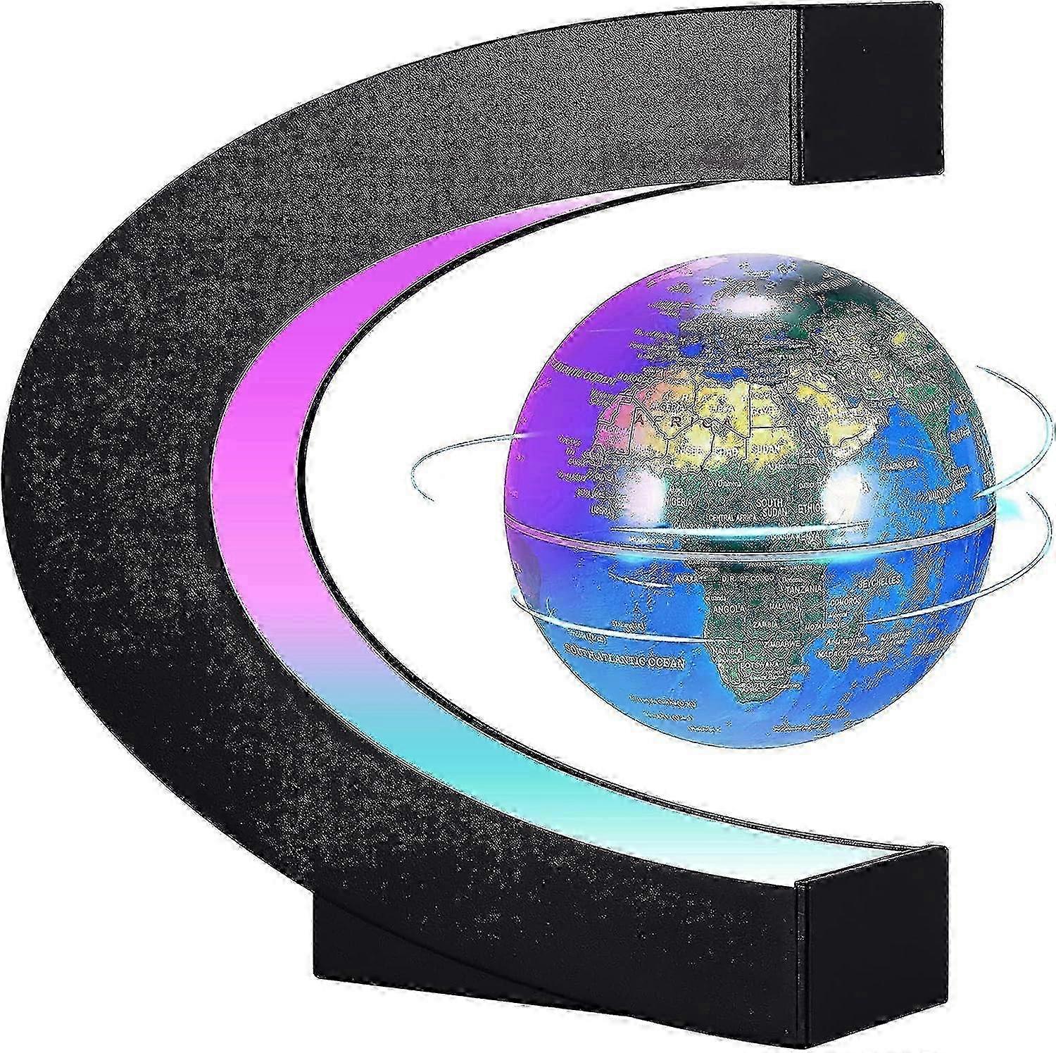 Magnetic Floating Globe Illuminated 3.5 Inch C-shaped World Map Globe with LED Colour Lights for the Desk Decoration Children's Toy Birthday