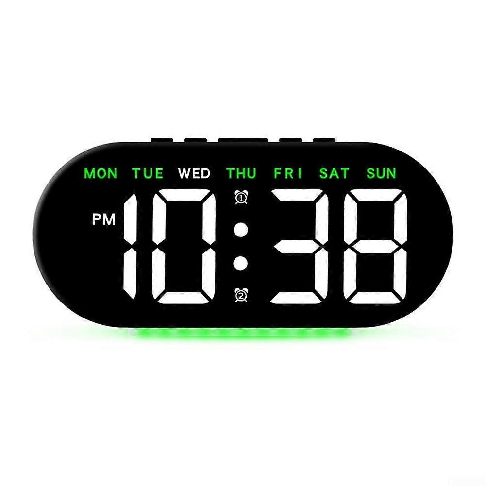 Large Screen LED Electronic Clock With Ambient Light Bedside Display MultiFunctional Alarm Adjustable Brightness Green