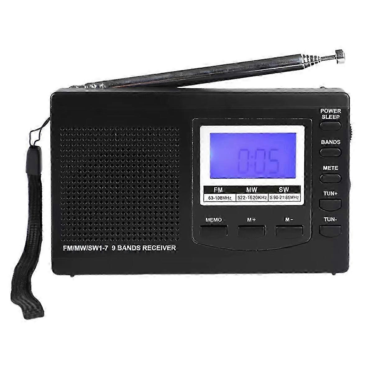 Portable Radio FM/MW/SW Radio Stereo Receiver with Digital Alarm Clock FM Radio Receiver Outdooor Emergency Radio,B