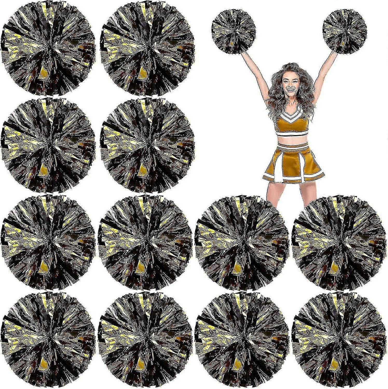 24 Pack Metallic Cheerleading Pom Pom 12 polegadas Cheerleader Pom Poms Com Batuta