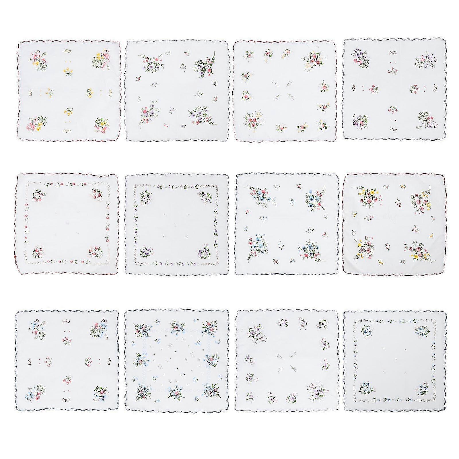 12pcs Estampas Florais Lenço Mulheres Lenço Delicada Lenço de Algodão (Estilo aleatório)
