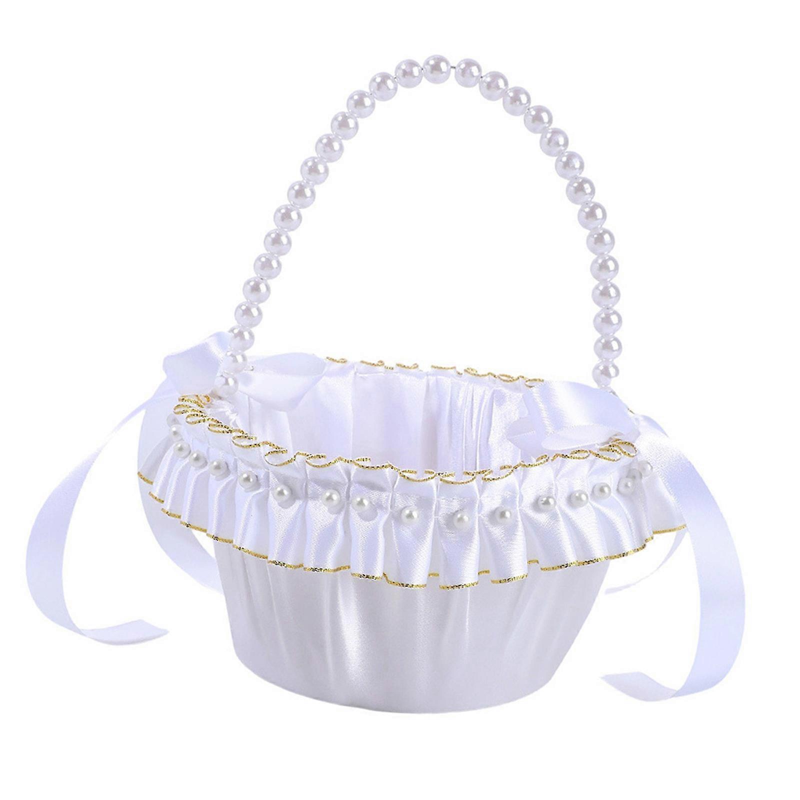 Stylish White Gold Trimmed Event Storage Basket Multipurpose Use In Celebration Receptions Home Decoration  S