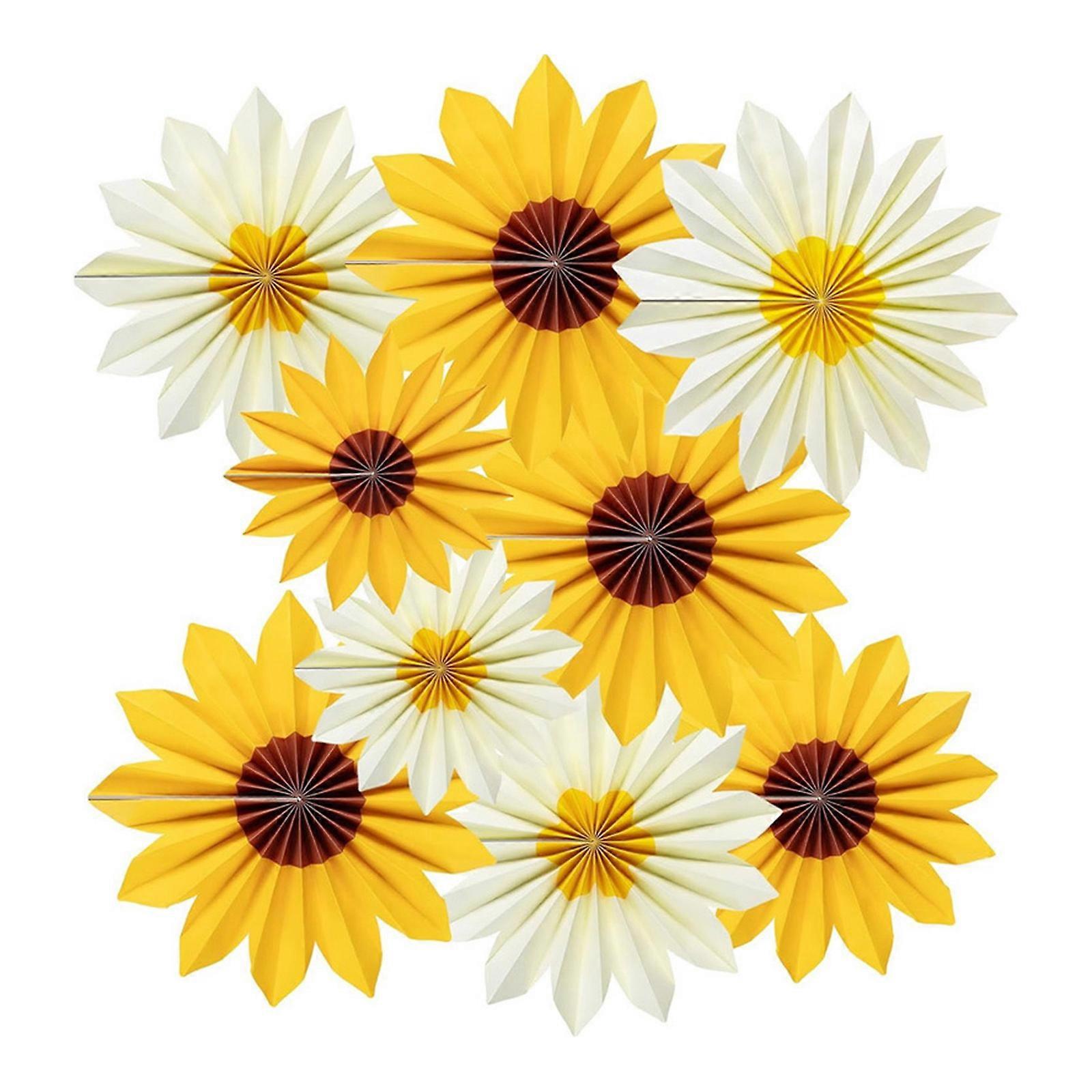 Easy Hanging Sunflower Paper Fan Party Decorations Set Of 9 For Wall Ceiling Classroom Nursery Multicolor