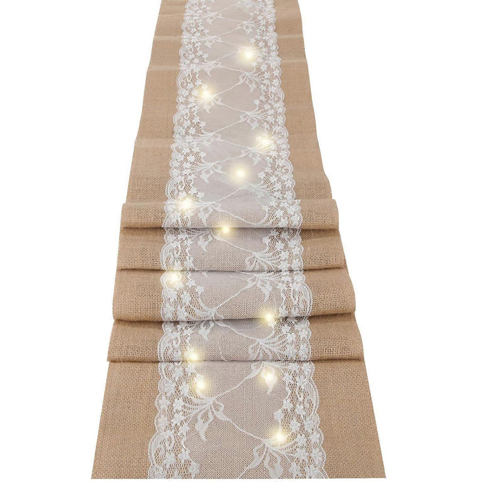 Reusable Burlap Lace Table Runner With LED Light Fade Resistant Polyester Fabric for Indoor Furnitures Cover  30 275cm