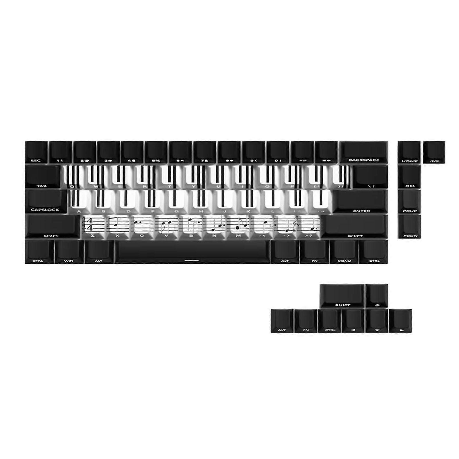 74Key Side Print Backlit Keycap Set Piano Key Theme Transparents for 60 61 65 67 68 Gaming Keyboards Keycap Multicolor
