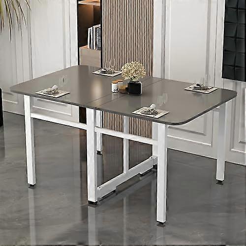 Compact Extendable Folding Dining Table with Leaf for Small Spaces Kitchen Gray White 100cm