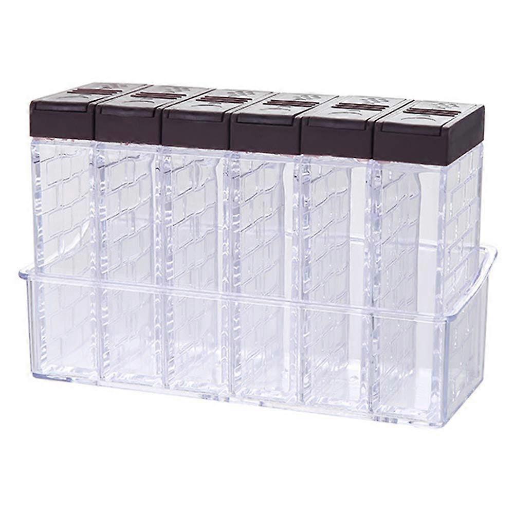 BBQ Spice Jars Set of 6 Transparent Plastic Shaker Boxes with Double Hole Lids and Base for Kitchen Seasoning