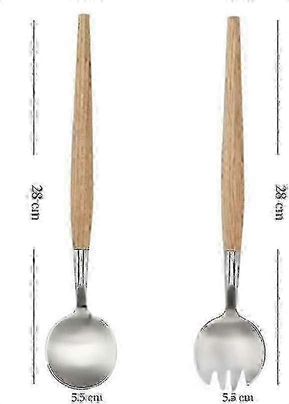 Salad Fork And Spoon, Salad Servers Set Salad Spoon With Wood Handle Wooden Handle Fork For Home Kitchen (1set (2pcs))