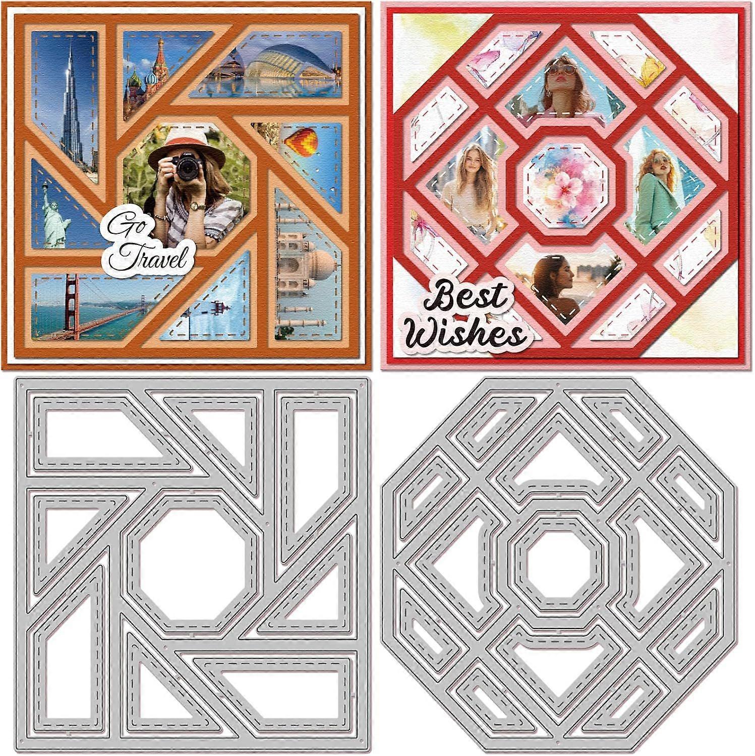 Octagon Square Background Cutting Dies for Card Making Photo Frame Background Die Cuts Carbon Steel Embossing Stencils Template for DIY Scrapbooking A