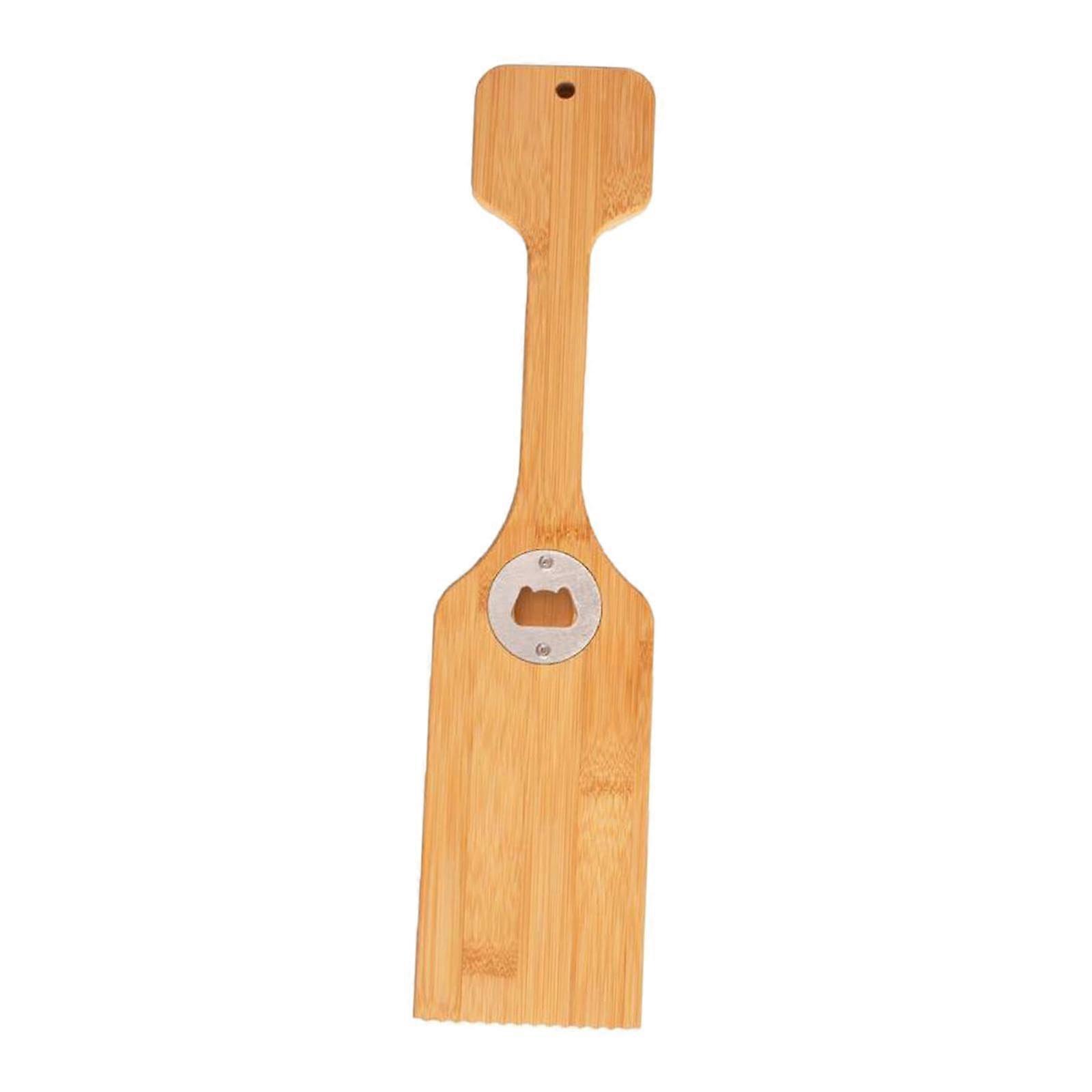 Bamboo Grill Scraper with Bottle Opener, Long Handle Wooden BBQ Cleaner for Cast Iron and Oven Racks