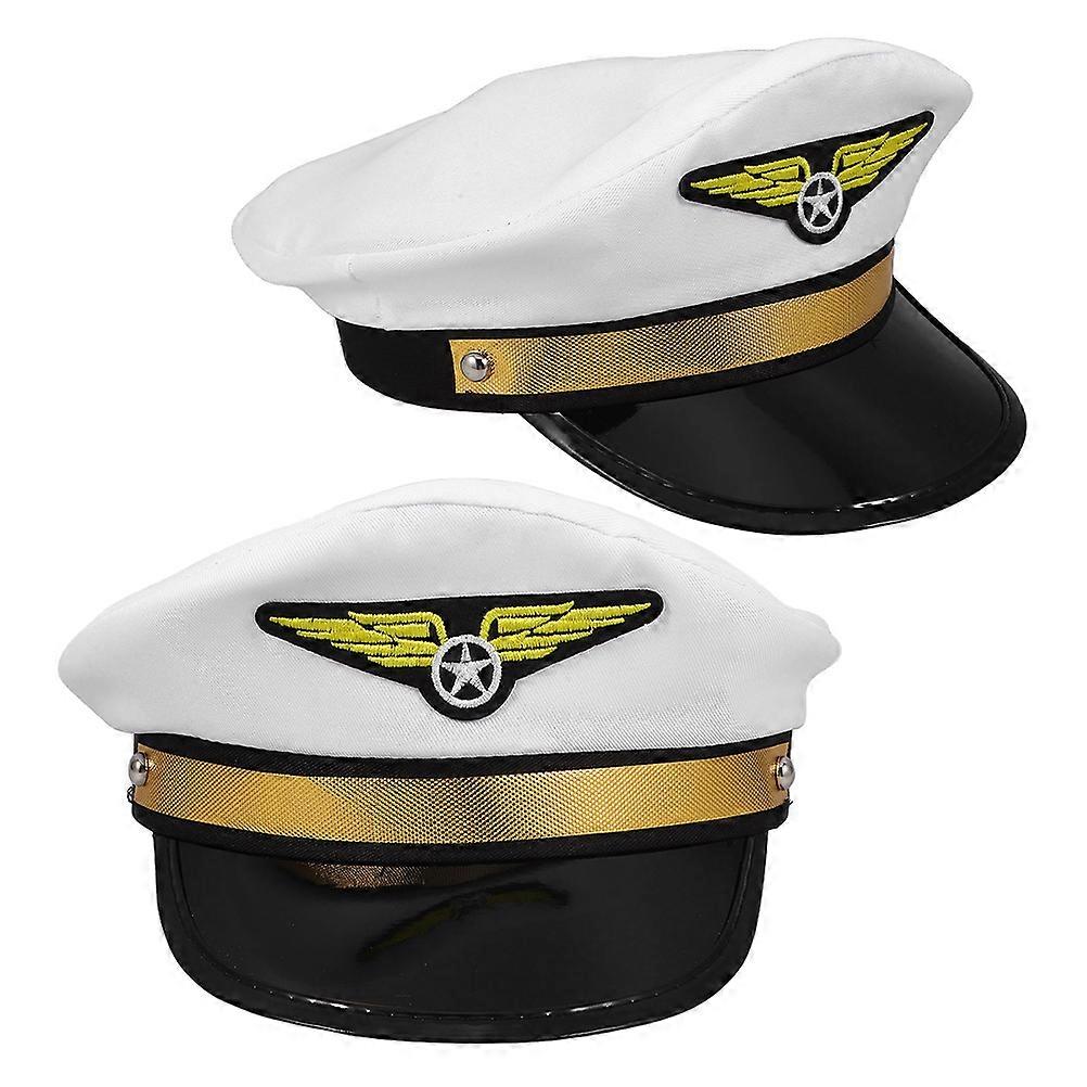 Adjustable Pilot Hats Airline Pilot Costume Hat for Stage Performances 2Pcs