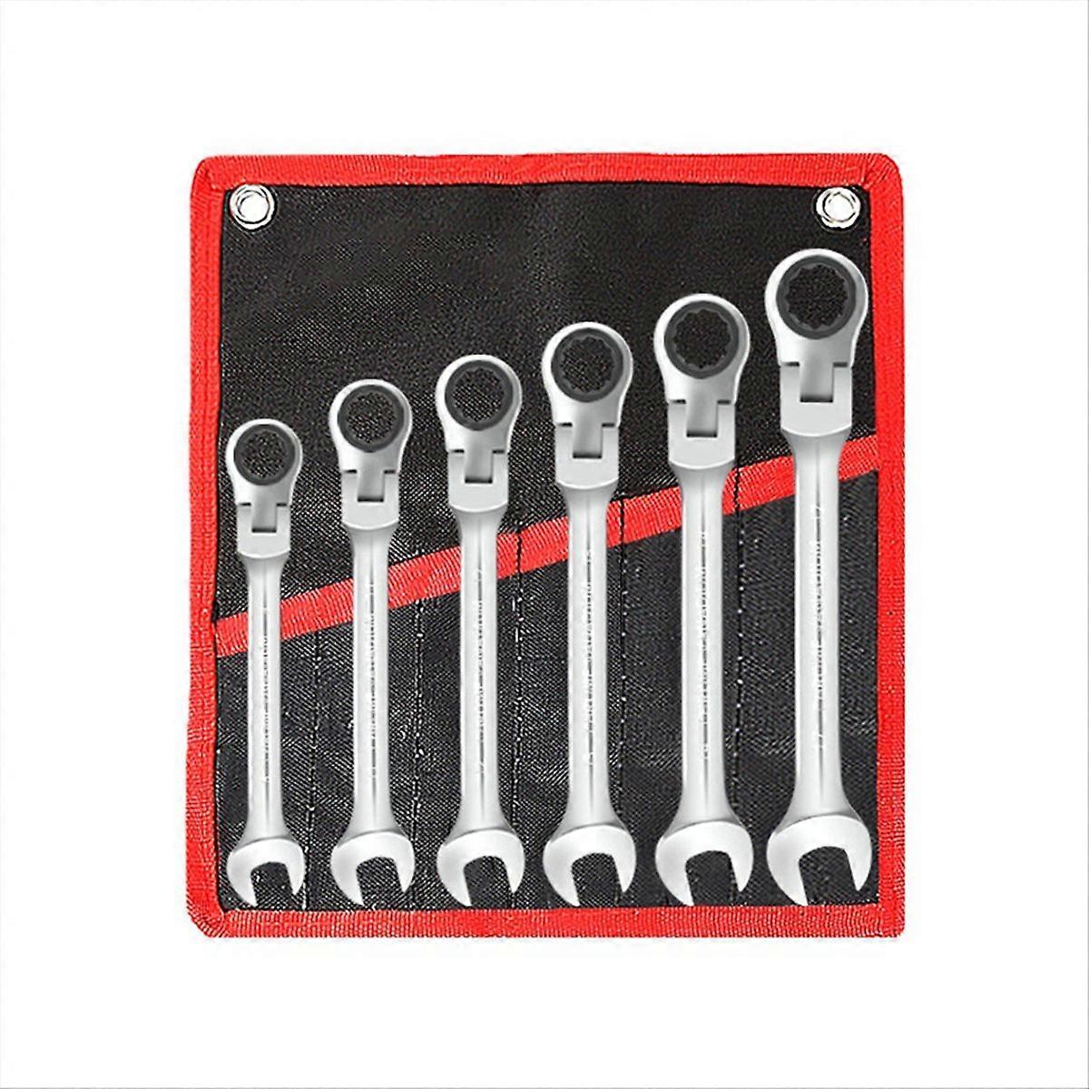 Chrome Vanadium Steel Bidirectional Movable Ratchet Wrench 6Pcs