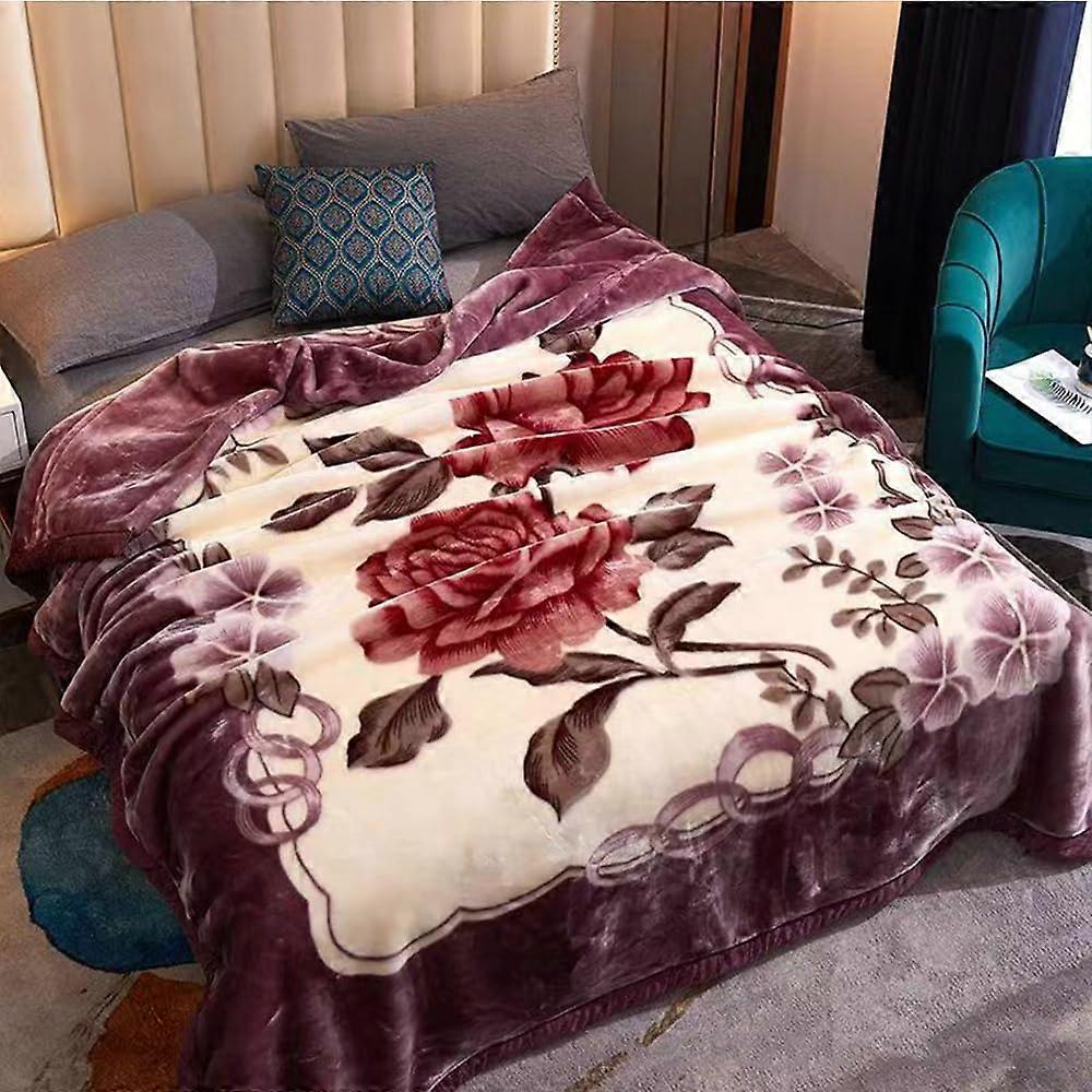 Heavy Winter Mink Blanket Queen Size, Soft Warm Reversible Fleece Bed Blanket, Korean Faux Plush