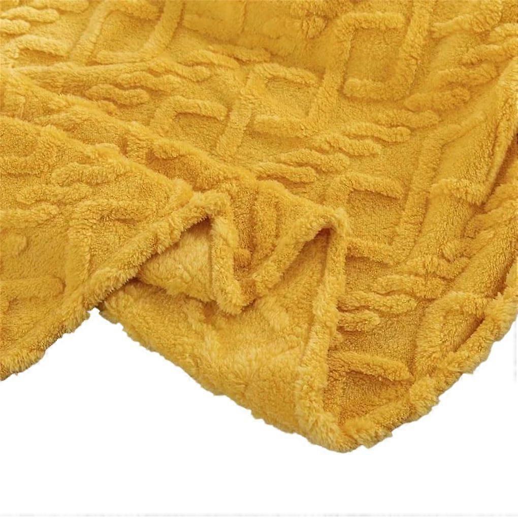 Yellow Sherpa Fleece Blanket 150x200cm DoubleSided Warm Soft Sofa Throw for Winter