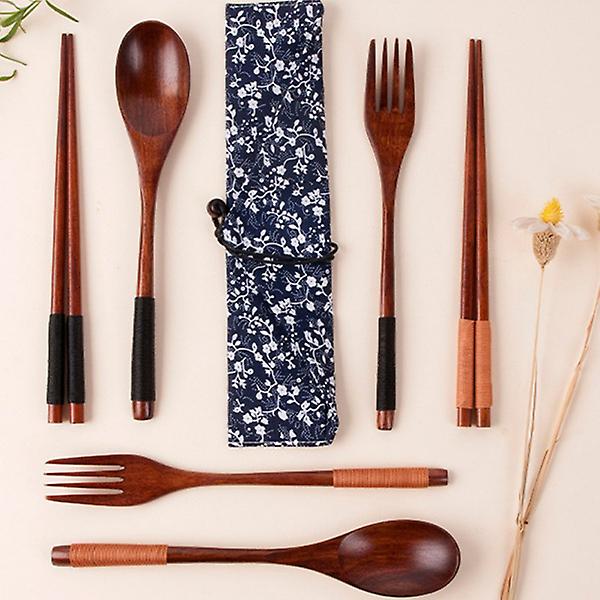 Cutlery Set Wooden Spoon Fork Chopsticks Set Portable Cutlery Belt Bag[2]