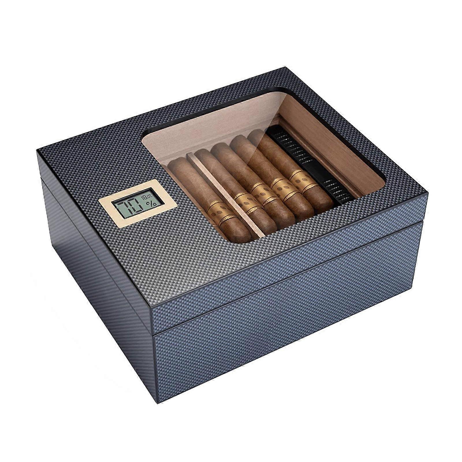 Cedar Wood Cigar Humidor with Hygrometer, Glass  Display for 55 Cigars, Accessory Drawer