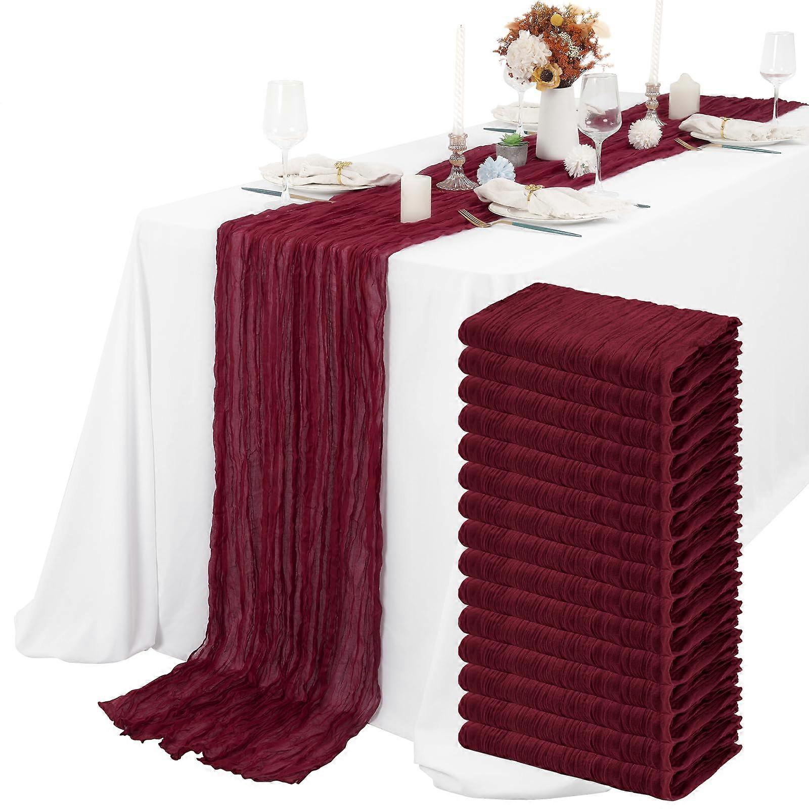15 Packs Burgundy Cheesecloth Table Runner 10ft Rustic Boho Wedding Decor Soft Wrinkle Fabric