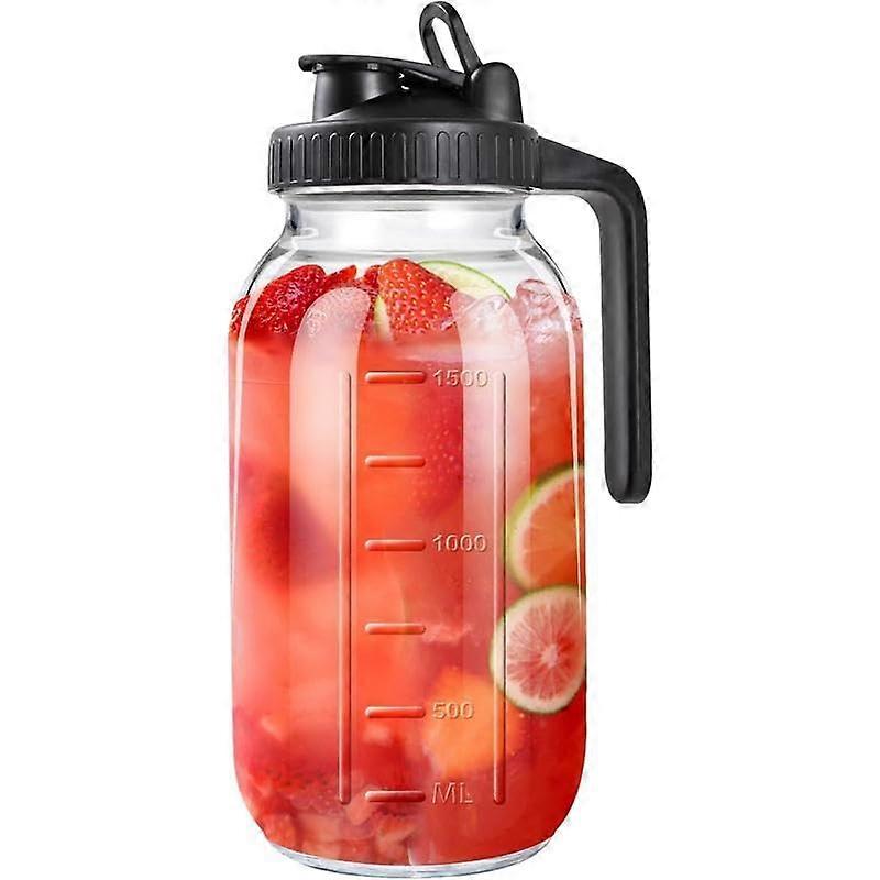 64oz 2 Quart Wide Mouth Glass Pitcher with Lid and Spout, Mason Jar Style for Juice Tea Coffee