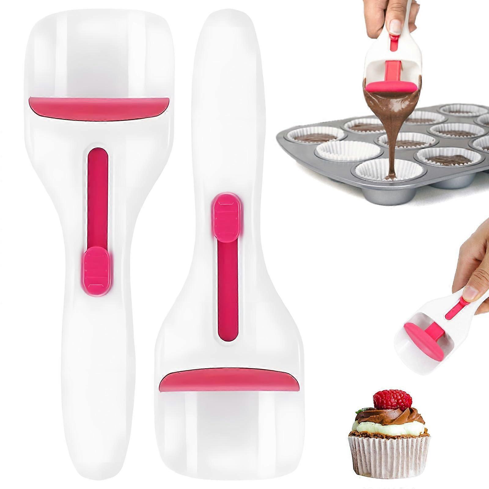 2 Pcs Cupcake Batter Dispenser with Sliding Button, NoDrip Baking Scoop for Precise Portion Control