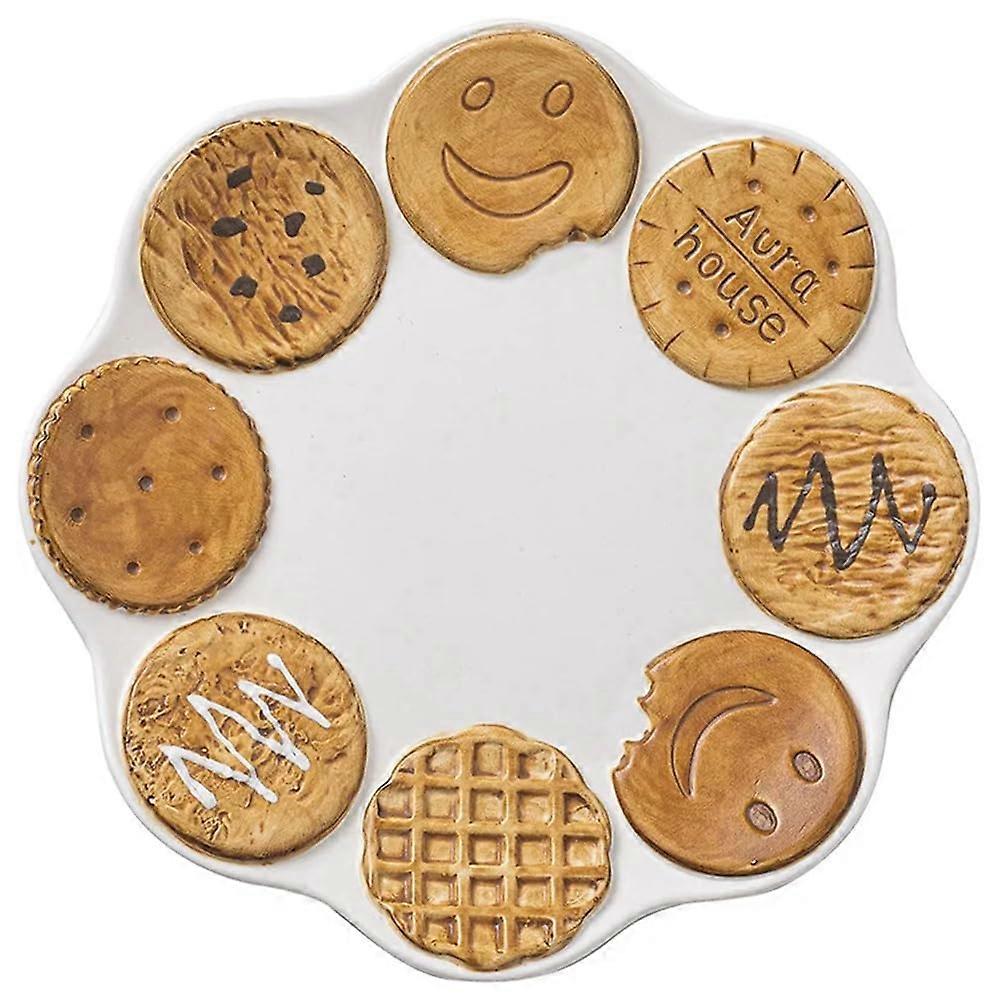 Brown and White Ceramic Dessert Plate for Elegant Breakfast and Office Snack Serving