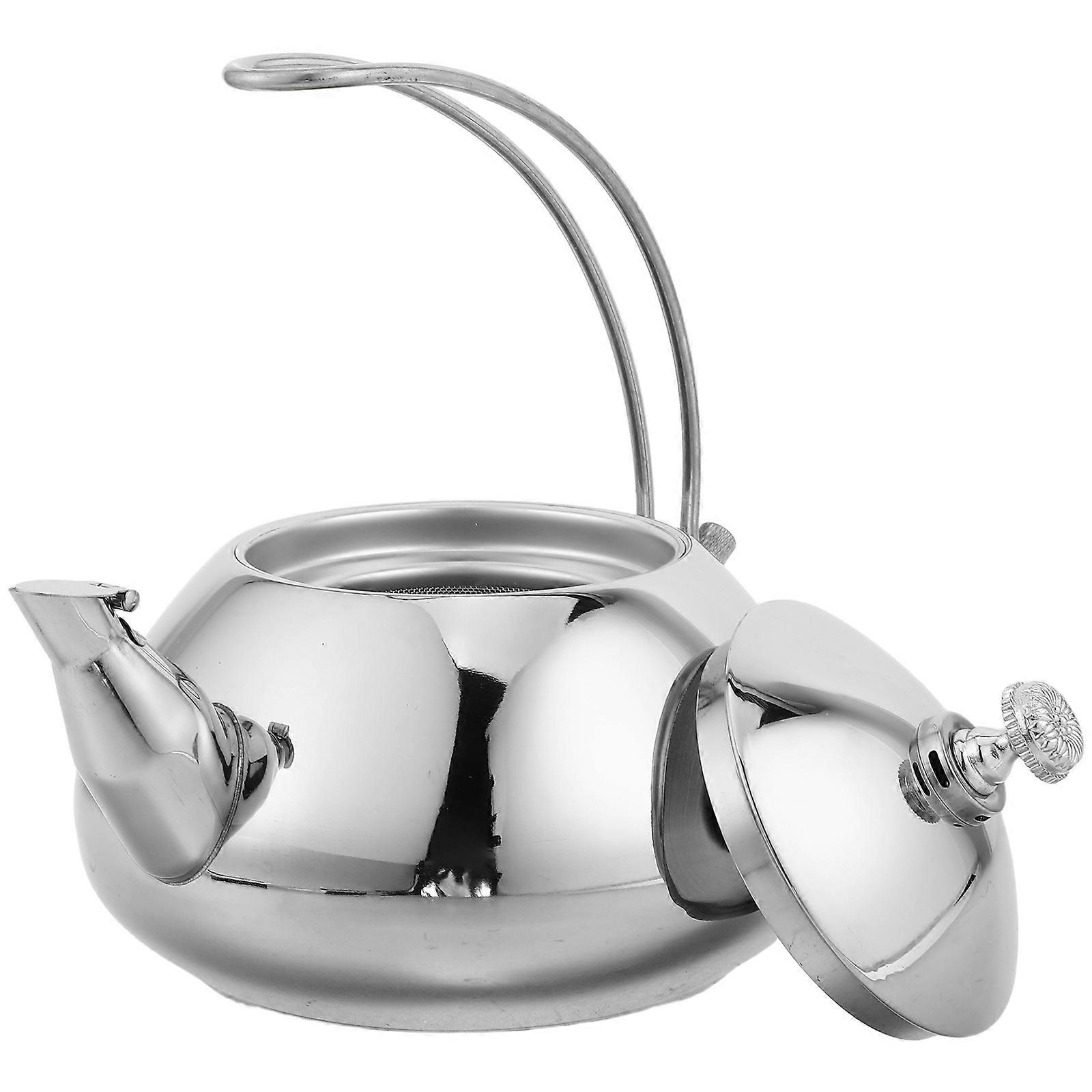 Silver Stainless Steel Tea Kettle for Home Use with Filter 3Pcs Set