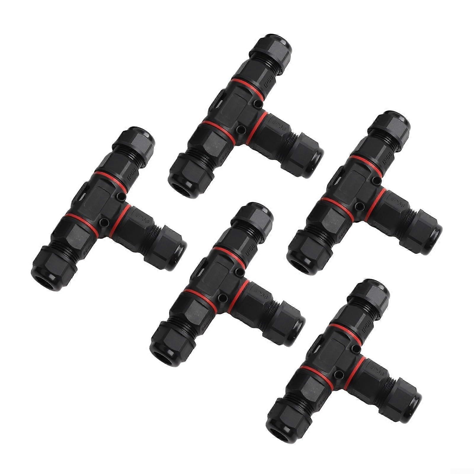 5Pcs IP68 Waterproof T Shape Electrical Connectors for 3 Core Cable Outdoor Lighting