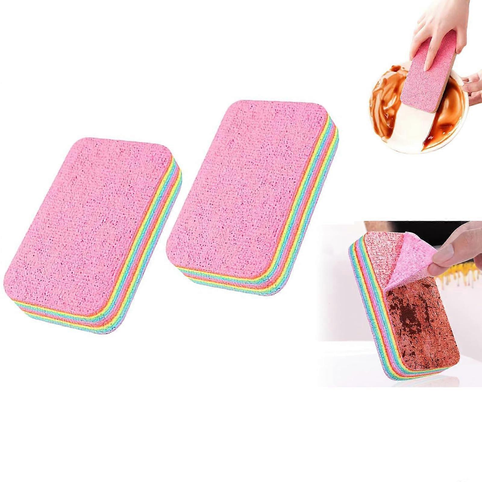 Microfiber Cleaning Cloth and Sponge, Ultra Absorbent 12Layer, Rainbow Colors, 2pcs for Kitchen Bathroom Windows