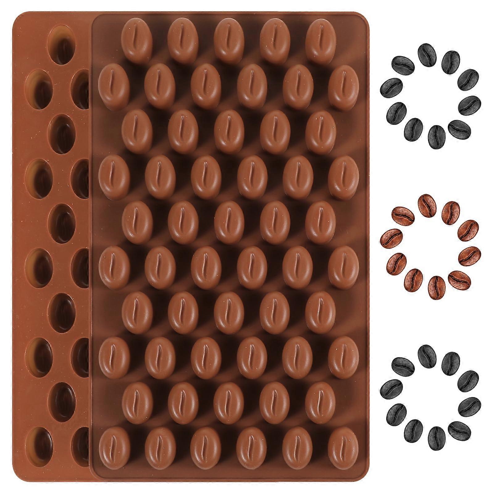 Silicone Chocolate Mold 2 Pack with 55 Coffee Bean Cavities Nonstick for Baking Candy Soap