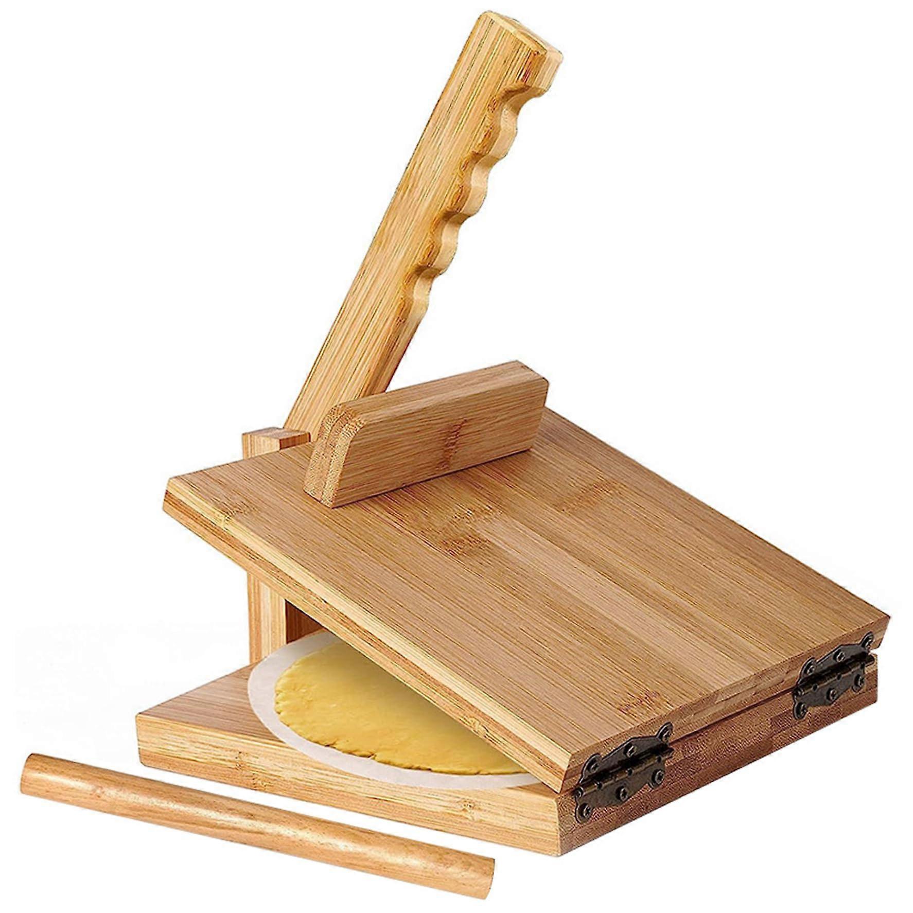10 Inch Bamboo Tortilla Press Chapati Maker with Rolling Pin, Rotatable Easy Clean Design