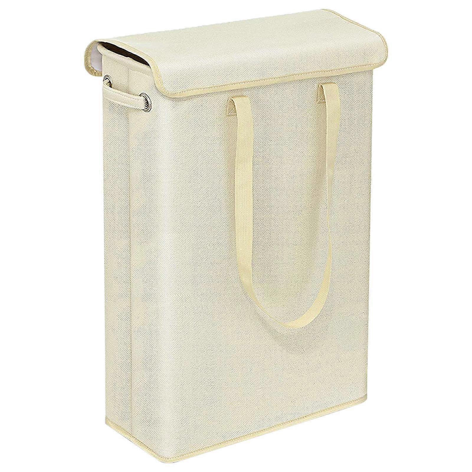 Foldable Laundry Basket with Handles Waterproof Lining for Living Room Storage, Beige
