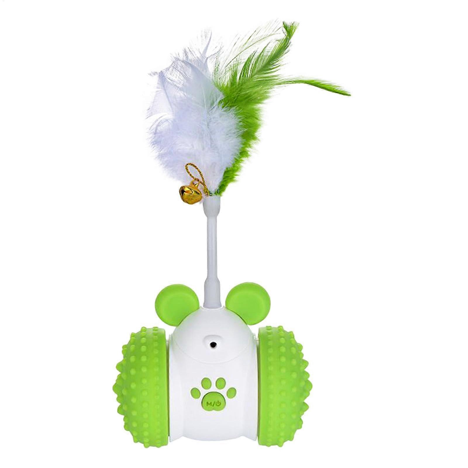 Interactive Cat Toy with 360° Rotating Feather, LED Light and Bell, USBC Rechargeable