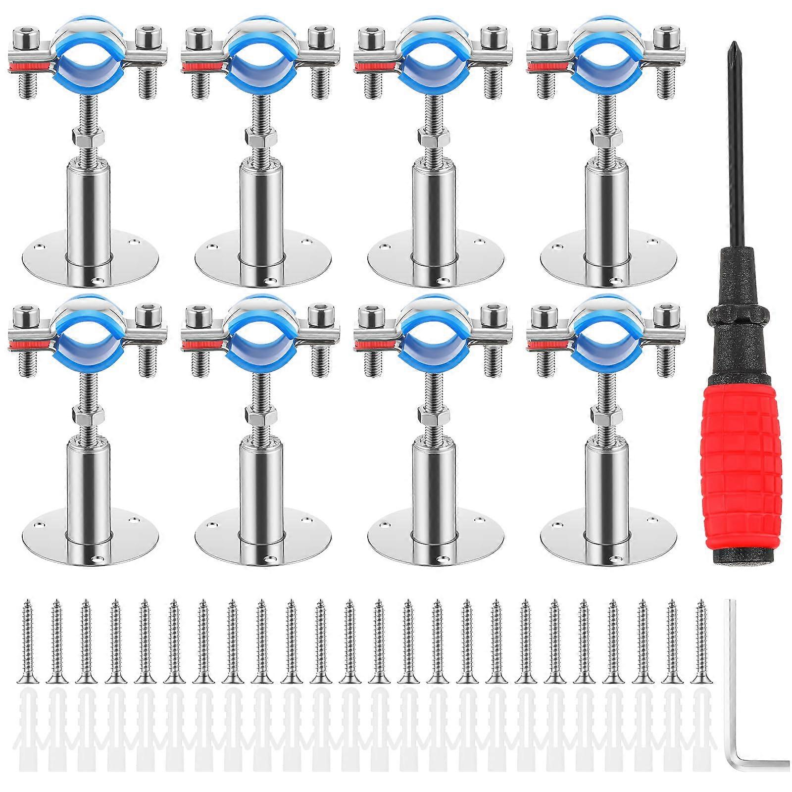 8 Pcs Stainless Steel Pipe Bracket 3/4 Inch Adjustable Support Clamp for Wall and Ceiling Mount
