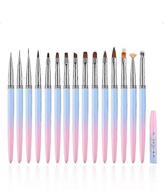 15 Pcs Nail Art Brushes Set with Gradient Handles, Precise Polish Cleanup and MultiHead Design