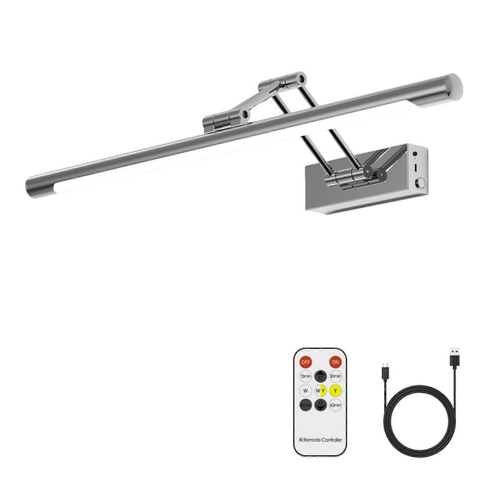 Ayna için ayarlanabilir LED ışık çubuğu, 16/24 inç, şarj edilebilir, uzaktan kumandalı, üç renk sıcaklığı, beş parlaklık seçeneği, gümüş renk.