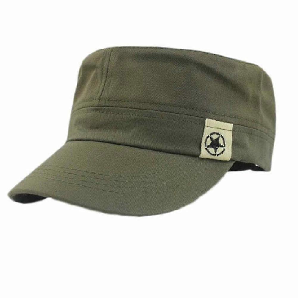 Army Green Cotton Baseball Cap MilitaryStyle Flat  Hat Adjustable Breathable Unisex