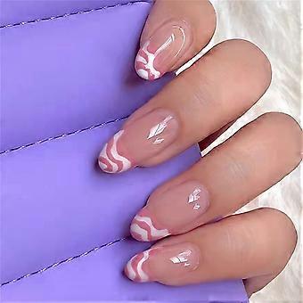 Medium Almond Press on Nails Christmas Fake Nails Set SalonQuality Finish 24pcs Pink