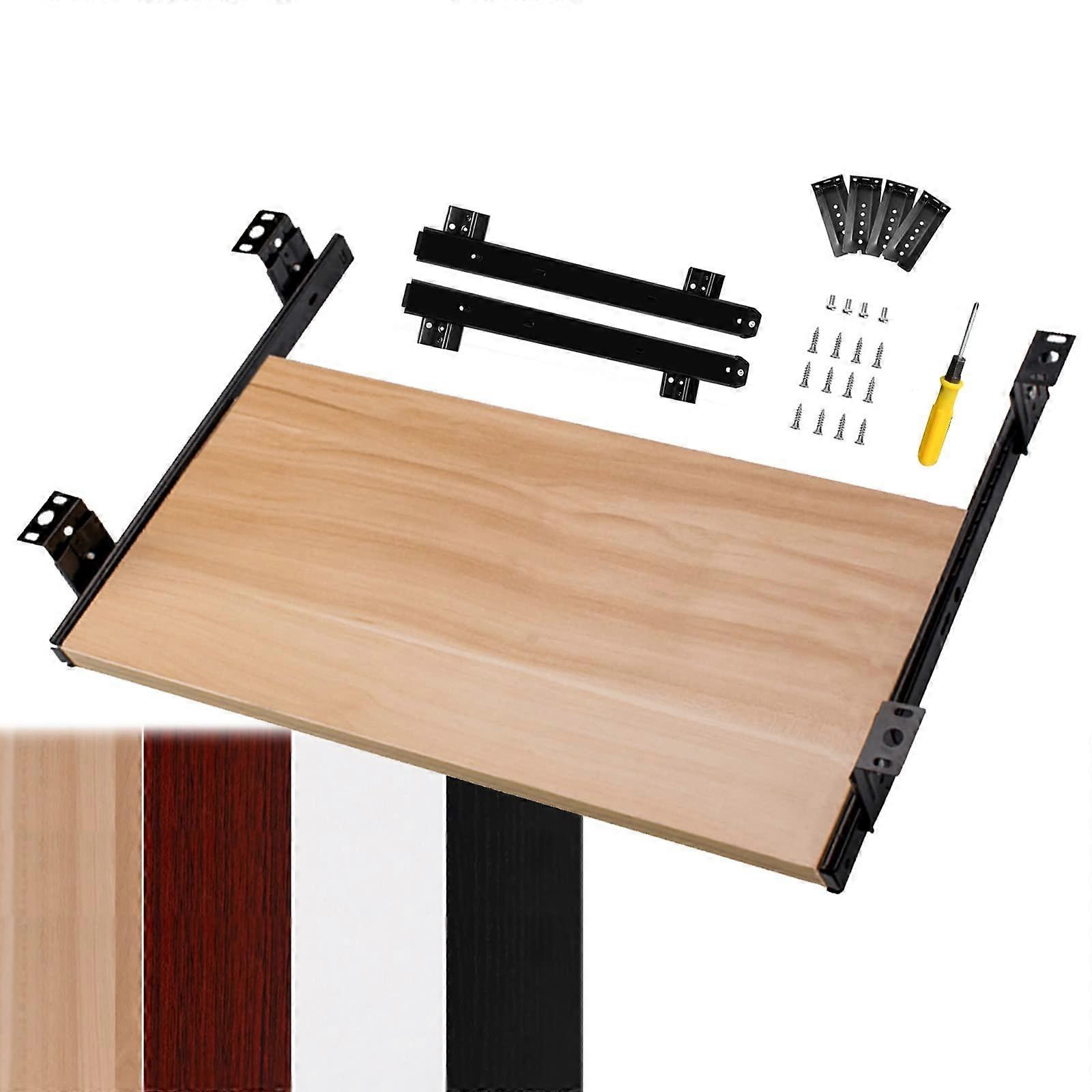 Sliding Keyboard Tray with Adjustable Height, Wooden Pull Out Shelf for Ergonomic Typing, White