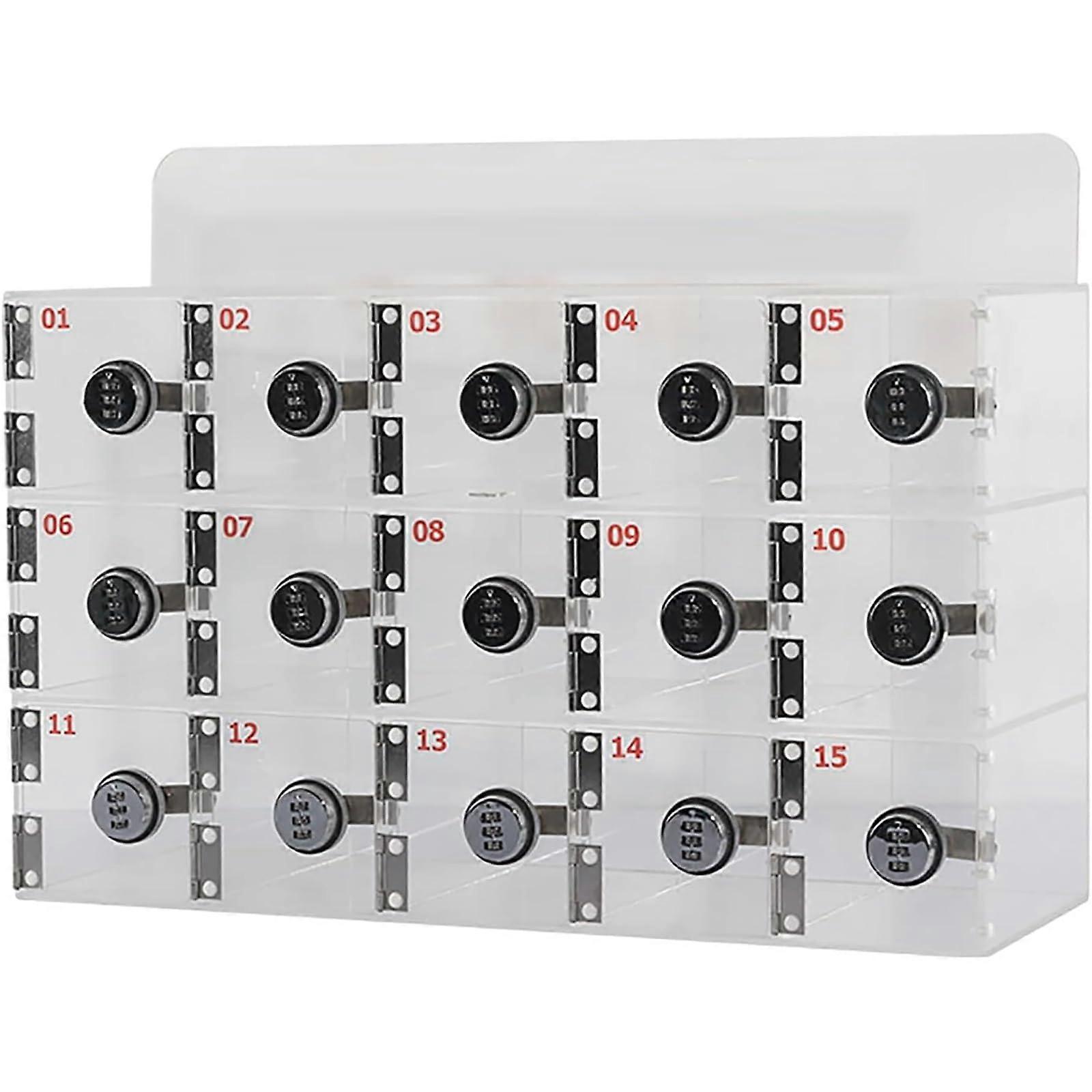 Clear Acrylic WallMount Cell Phone Storage Box with Individual Password Locks, Large Capacity
