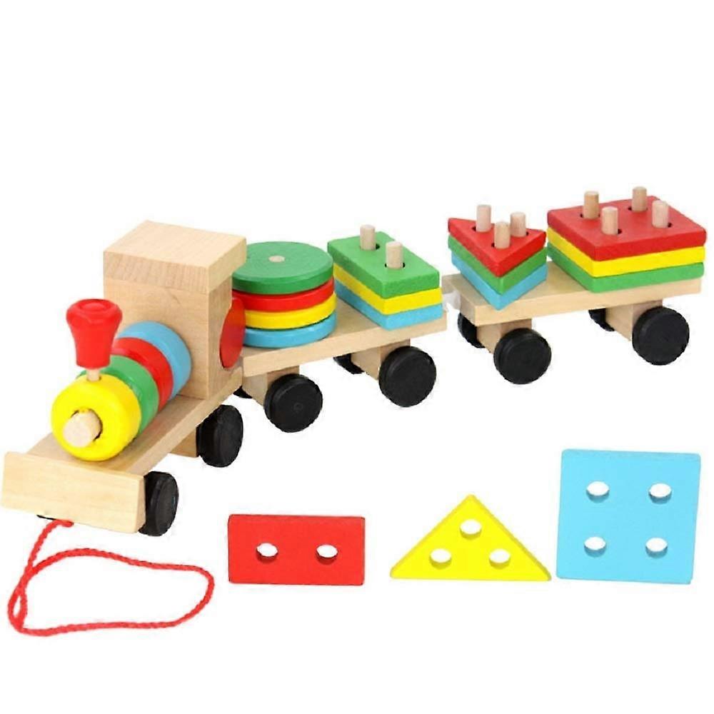 Wooden Pull Along Train with Shape and Color Sorting Blocks for Toddler Learning and Play
